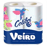 Полотенца бумажные в рулонах Veiro "Colibri", 3-х слойн.,13,5м, тиснение, белые, 2шт.