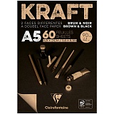 Блокнот для эскизов и зарисовок 60л. А5 на склейке Clairefontaine "Kraft", 90г/м2,верже,черный/крафт