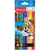 Карандаши цветные Maped "Color Peps Animals", 12цв., трехгран., заточен., картон, европодвес