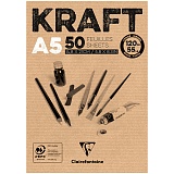Блокнот для эскизов и зарисовок 50л. А5 на склейке Clairefontaine "Kraft", 120г/м2, верже, крафт