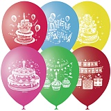 Воздушные шары,  50шт., M10/25см, Поиск "С Днем Рождения", пастель+декор