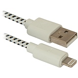 Кабель Defender ACH01-03T USB(AM) - Lightning(M), для Apple, в оплетке, 1м, белый