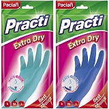 Перчатки резиновые Paclan "Practi Extra Dry", р.M, цвет микс, пакет с европодвесом