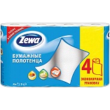 Полотенца бумажные в рулонах Zewa, 2-слойные, 14м/рул, тиснение, белые, 4шт.