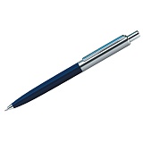 Ручка шариковая Berlingo "Silver Arrow" синяя, 1,0мм, корпус синий/хром, кнопочн., пластик. футляр