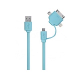 Кабель Oxion UDC002 универсальный, Micro-USB/Lightning/Mini-USB/30-pin, 1м, светло-синий