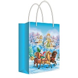 Пакет подарочный новогодний 26*32,7*13,6см Русский дизайн "Дед Мороз на санях с лошадьми", ламинир.