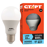 Лампа светодиодная Старт LED, серия "ЭКО" 15W40, тип А "груша" E27, 4000К, холодный свет, 15000ч