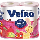 Бумага туалетная Veiro "Classic" 2-слойная, 4шт., ароматизир., тиснение, розовая