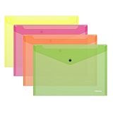 Папка-конверт на кнопке Erich Krause "Fizzy Neon" A4, 140мкм, полупрозрачная, ассорти