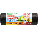 Мешки для мусора  60л Mirpack "Standart" ПНД, 60*70см, 6мкм, 30шт., черные, в рулоне