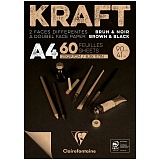 Блокнот для эскизов и зарисовок 60л. А4 на склейке Clairefontaine "Kraft", 90г/м2,верже,черный/крафт
