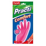 Перчатки резиновые Paclan "Practi.Comfort", р.S, розовые, пакет с европодвесом