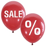 Воздушные шары,  25шт., М12/30см, Поиск "Sale %", пастель+декоратор, красный