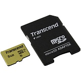 Карта памяти Transcend MicroSDHC  8Gb, Class 10 UHS-I U-1, скорость чтения 95Мб/сек (с адаптером SD)