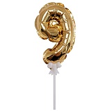 Воздушный шар,  самодув, 18см Поиск "Цифра 9", фольгированный, золотой